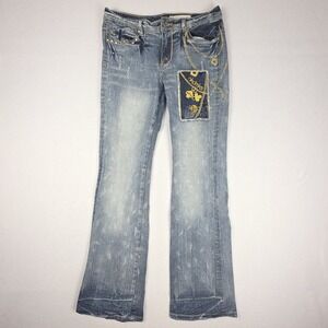 Akademiks Vtg Y2K Women's Jeans Flared AKDMKS Denim Sz 30 Blue Low-Rise Hip-Hop‎